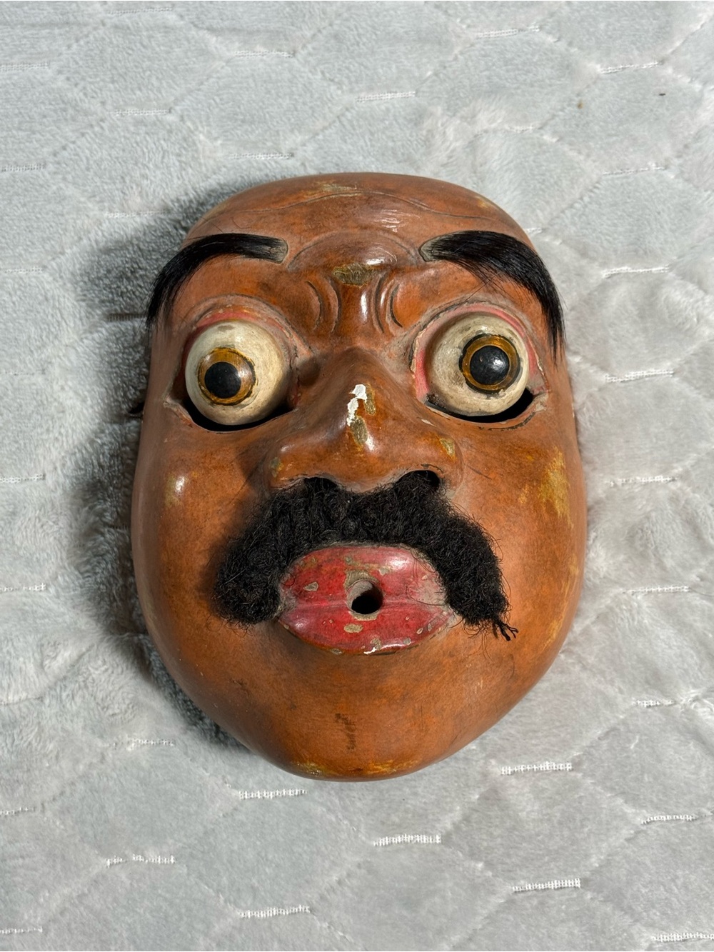 Vintage Hand Carved Wooden Folk Art Character Mask Bulging Eyes Wall Decor